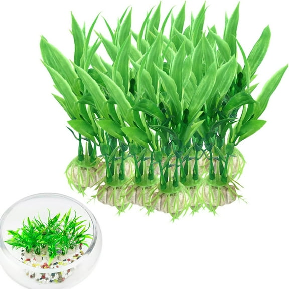 Visland 10 Pack Artificial Aquarium Plants, Small Size 4.72" Approximate Height Fish Tank Decorations Home Décor Plastic Green