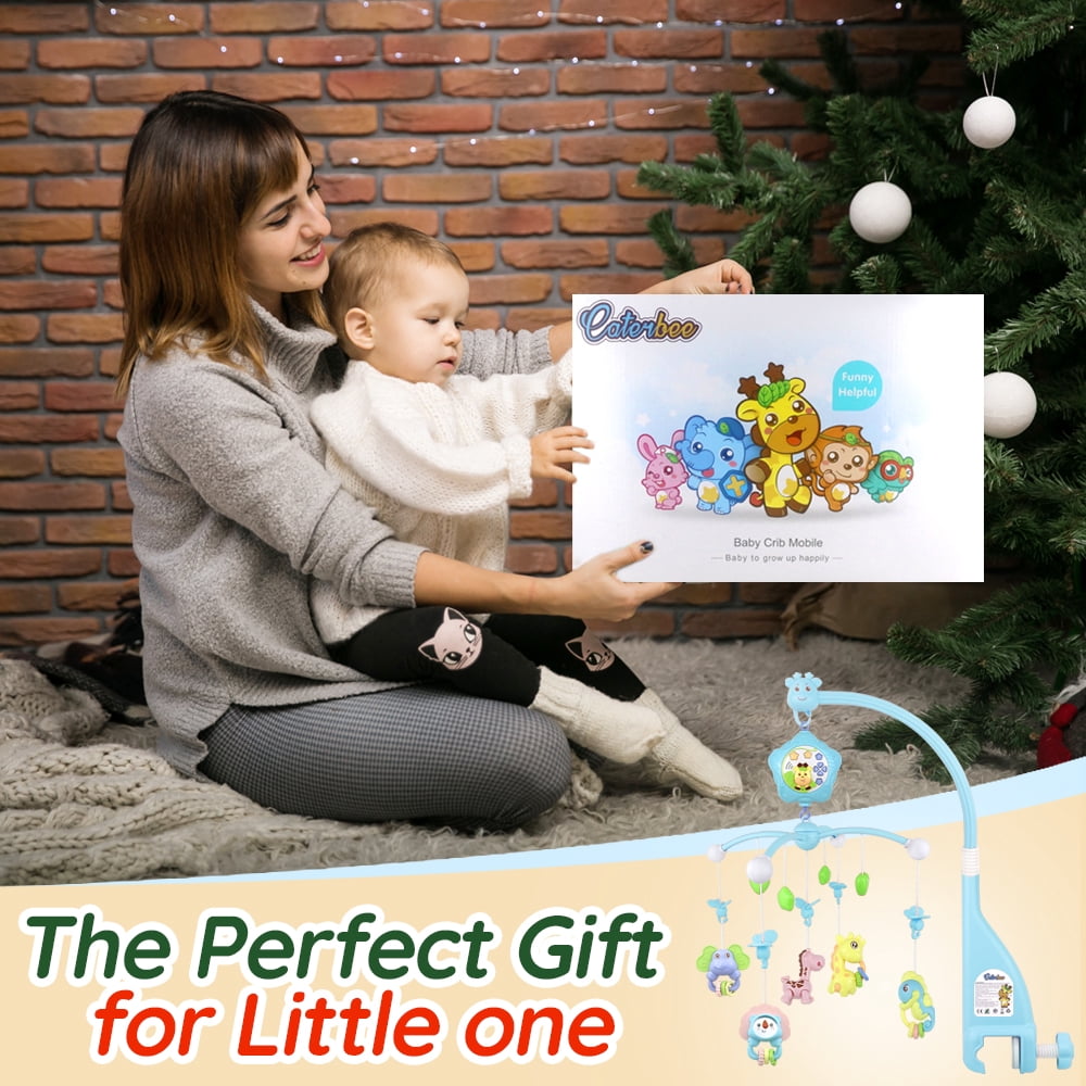 Baby Crib Mobile with Remote Control, Music, Star Planet Projector, 360° Rotation -  Musical Baby Mobile with Detachable Chewable Rattles & Teethers