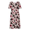 thumbnail image 4 of Women's Halloween Print Round Neck Dress with Pockets Short Sleeve Loose Midi Casual Dress for Women Fall Outfit Daily Wear Deep Red L, 4 of 6