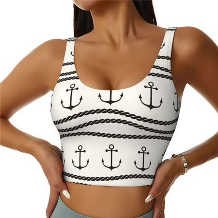 Jgfou Anchors and Ropes Print Womens Sports Bra - Padded Workout Sports Bras Crop Tank Top