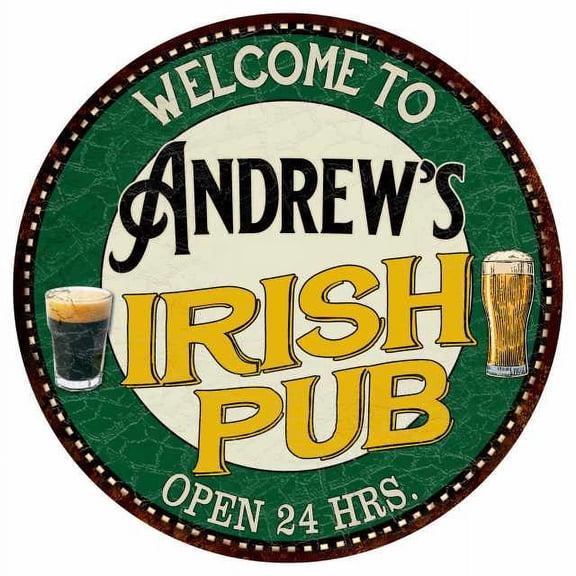 Andrew's Irish Pub 14" Round Metal Sign Kitchen Bar Wall Decor 100140036244