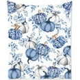 thumbnail image 6 of Fall Pumpkins Throw Blanket, Chinoiserie Blue and White Autumn Blanket Blue Birds Flowers Throw Pumpkins Soft Warm Fall Blanket for Living Room Couch Bed Chair or Dorm, 50"x60", 6 of 6