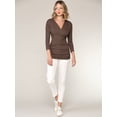 thumbnail image 5 of Made by Johnny Women's Deep V-Neck 3/4 Sleeve Slim Fitted T-Shirt Casual Cross Surplice Wrap Tops S BROWN, 5 of 6