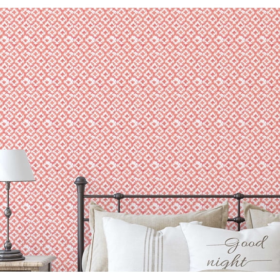 S4Sassy Ikat Diamond Print Wallpaper - Pink Wall Covering, 25" X 60" Self-Adhesive Vinyl Walls Paper, Decorative Wallwrap, Easy Diy Walls Covering For Bedroom, Living Room, Living Space
