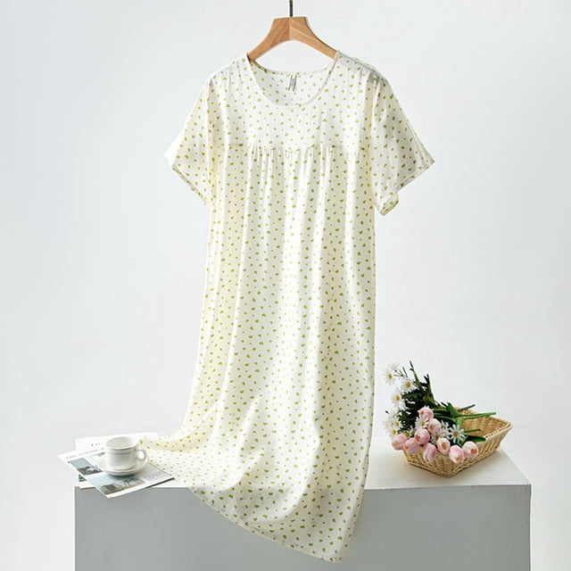 SHIXIAOO Chemise de Nuit d'Été pour Femmes Manches Courtes Col Rond Chemise de Nuit Confortable Vêtements de Détente à la Maison Robe de Nuit Imprimée Décontractée Robes de Nuit de Mariage pour Femmes Longues Chemises de Nuit pour Femmes Grande Taille