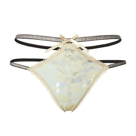 BYHONG Women Europe and The United States Shiny Silver Ribbon Seductive Sexy Underwear Hot Hollow T Pants Sexy Thong Womens Panties Beige L