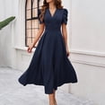 thumbnail image 7 of Bxsruta Womens Maxi Dress V Neck Short Puff Sleeve Pleated Flowy Casual Dresses for Women Vacation, 7 of 7