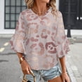 thumbnail image 3 of Leopard Rose Gold Texture Women's V-Neck Blouse With 3/4 Ruffled Bell Sleeves Casual Top Ladies Blouses, 3 of 7