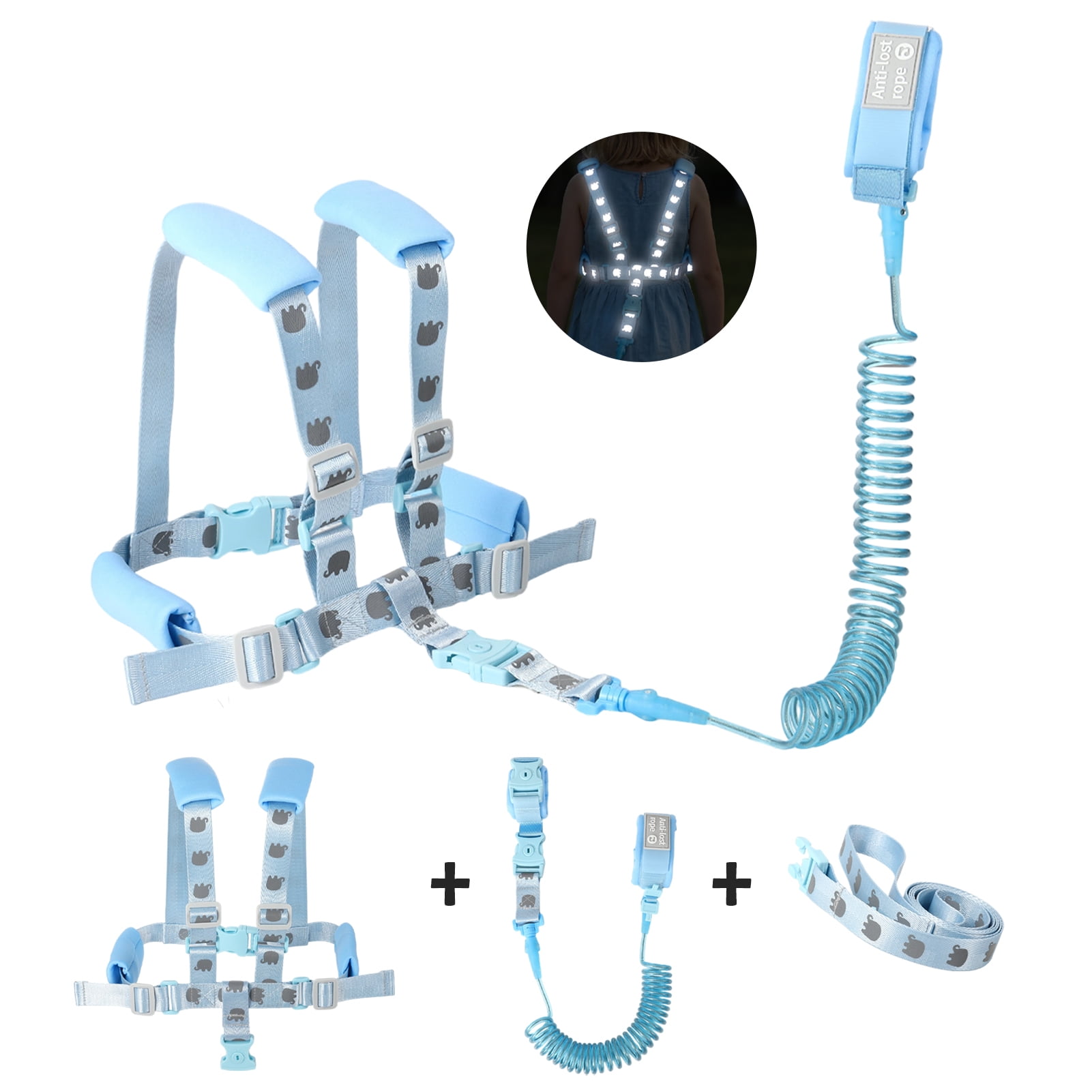 KABOER Toddler Harness Leash, 4-in-1 Reflective Kid Harness with Anti Lost Wrist Link, Adjustable Anti-Lost Safety Strap for Kids Boys Girls for Park Zoo Travel