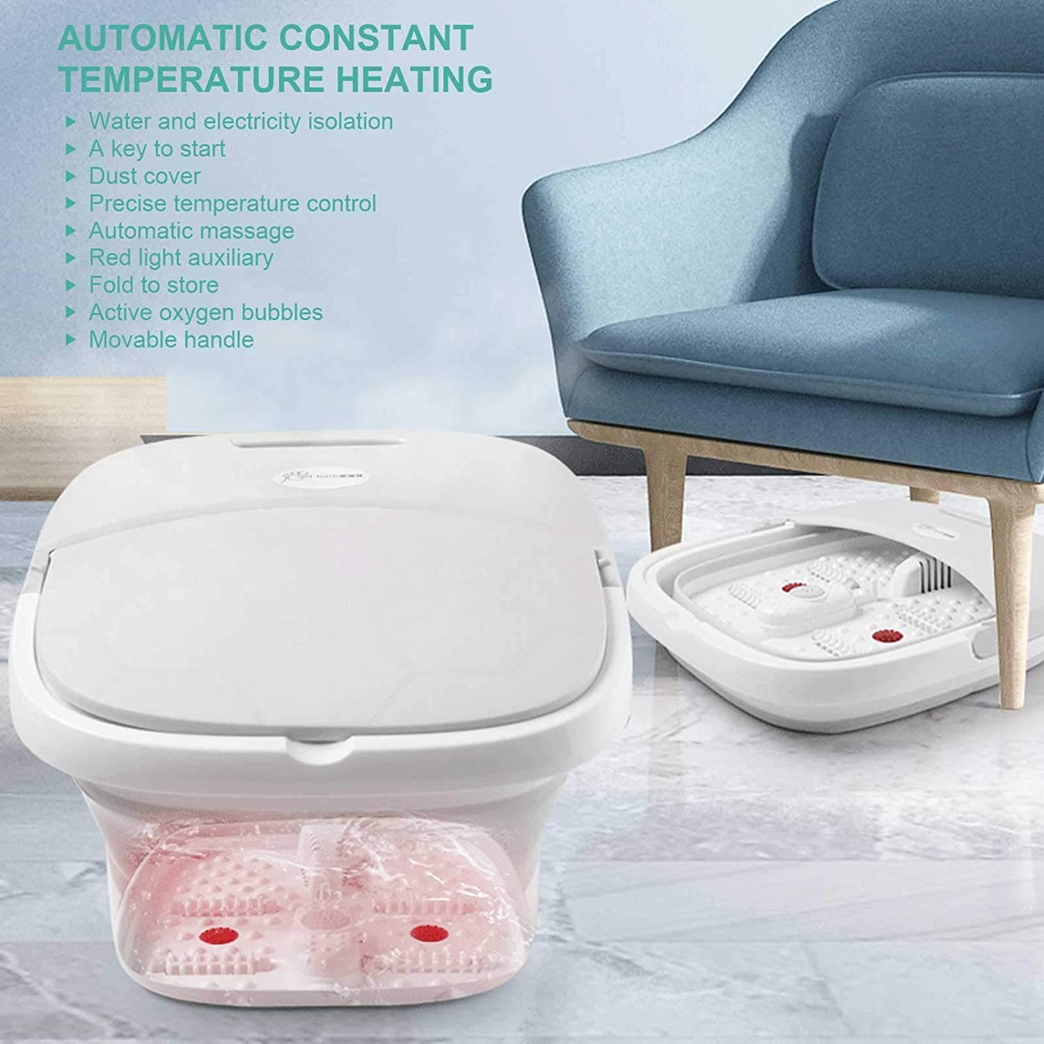 Foot Spa Massager Wireless Remote Control Folding Portable Foot Bath Electric Massage Constant Temperature For House Outdoor