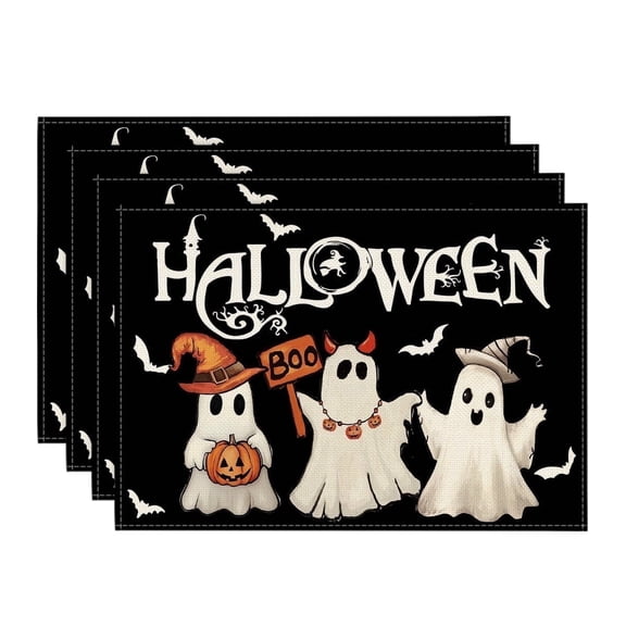 Sm:)e Ghost Pumpkin Halloween Placemats Set of 4, Halloween Party Kitchen Dining Indoor Outdoor Decorations