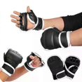 thumbnail image 1 of 1 par de guantes de boxeo negros de medio dedo de cuero PU para boxeo, kickboxing, karate, muay thai, entrenamiento y ejercicios para niños y hombres., 1 of 5