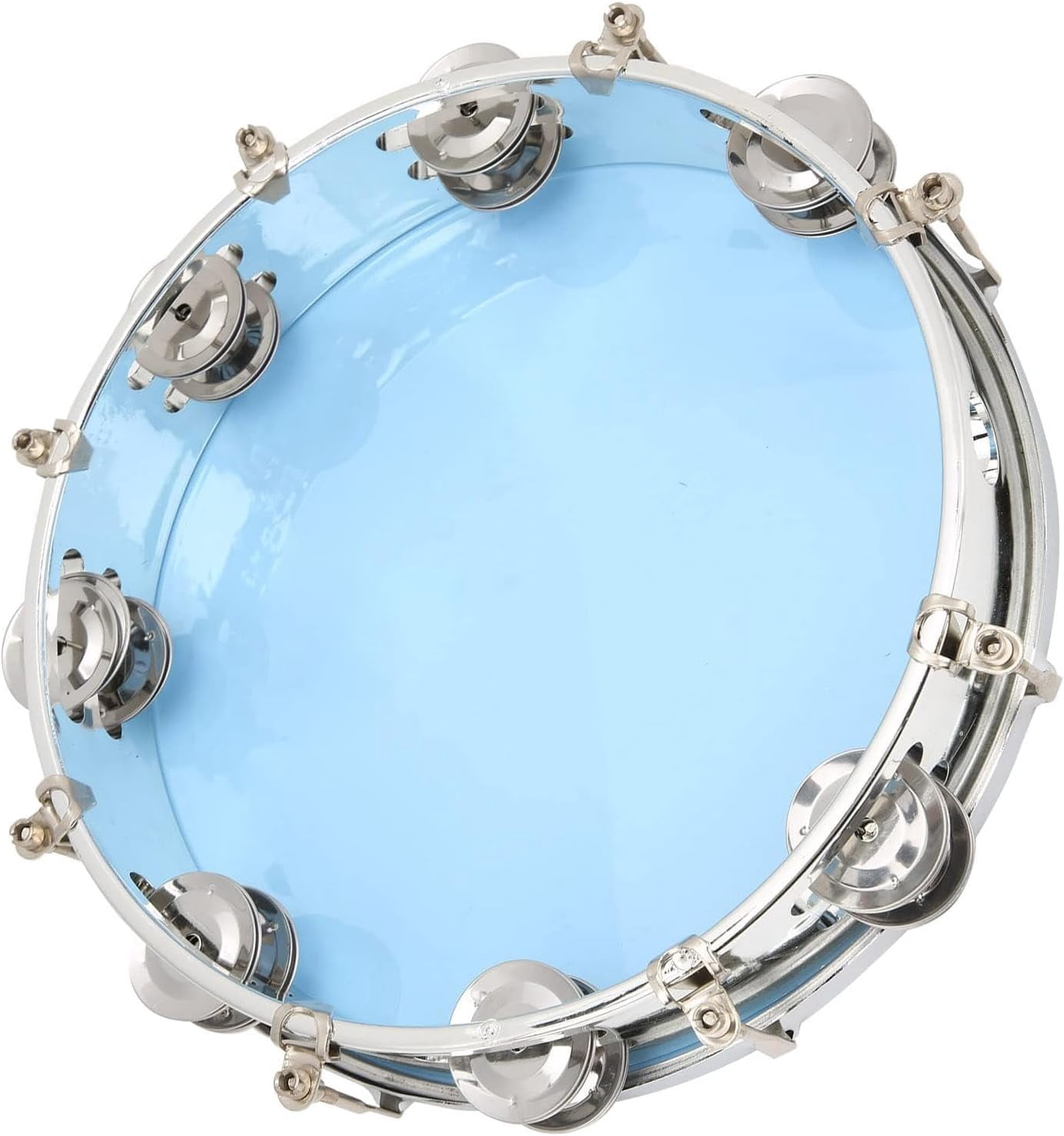 10 Inch Double Row Tunable Tambourine Hand Held Percussion Instrument With Tuning Key For Church Choir Band Adults Blue