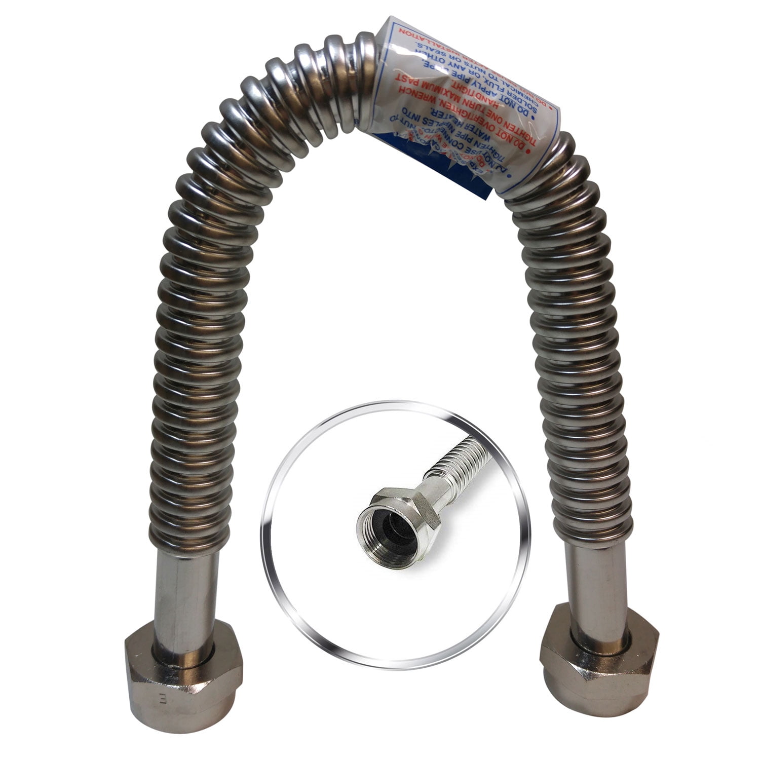 24" x 1" FIP Heavy Duty Durable Stainless Steel Corrugated Water Flex Connector with Extra Thick Washers for Water Heater and Water Softener (2 Pack)