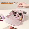 thumbnail image 4 of Lomyolo Travel Makeup Bag for Women, 2Pcs Puffer Cosmetic Bags Large Capacity, Toiletry Bag Waterproof Portable, Wide Open Cosmetic Organizer Pouch with Compartments for Toiletries & Brushes-PINK, 4 of 7