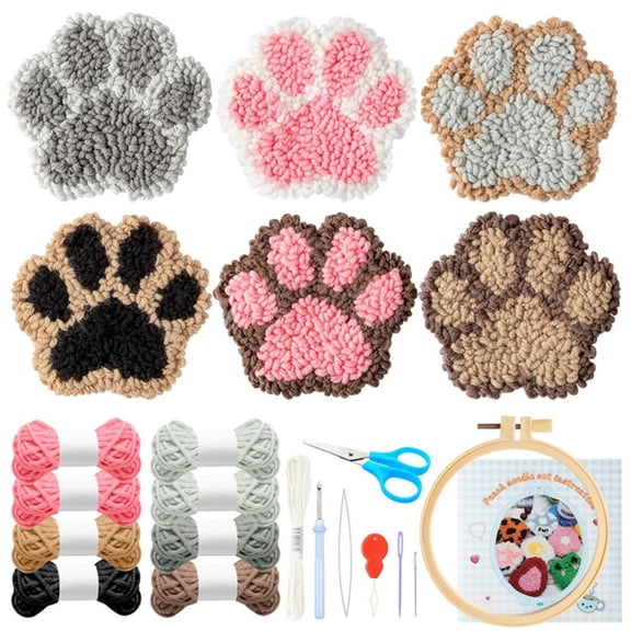 22Pcs DIY Embroider Coasters Craft, Making Your Own Claw Theme Coasters for Beginners