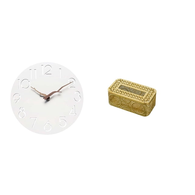 Reloj de pared silencioso y soporte para pañuelos de papel para el hogar, la cocina, la oficina, , el baño. Funda decorativa para papel