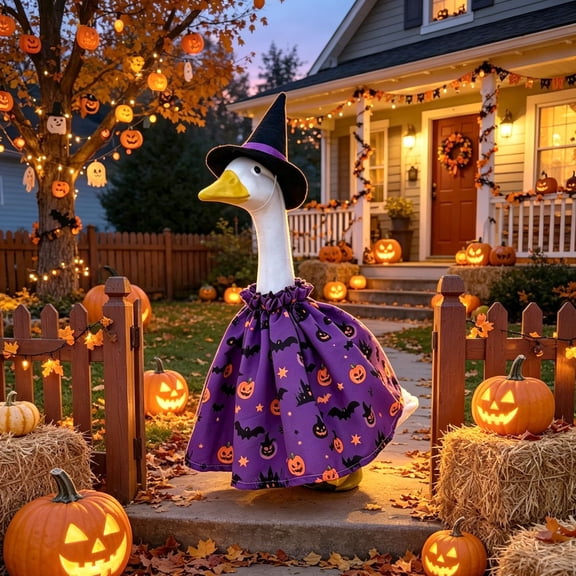 SUORE Witch Goose Outfit Halloween Costume for Lawn Decor, Cute Porch Goose Clothes for Outdoor Garden Yard Patio Cement Statue Art