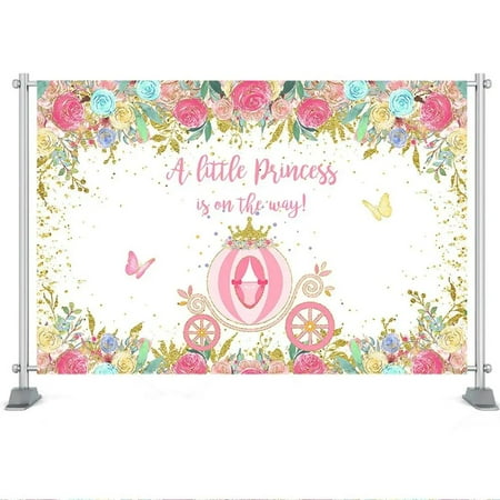 Image of Pumpkin Carriage Baby Shower Backdrop Little ss is on Her Way Background Girl Baby Shower Party Decoration