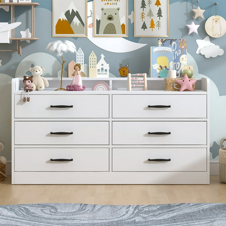 Frmobepts White Dresser, Chest of Drawers, Modern 6 Drawer Double Dressers with Deep Drawers, Wide Storage Organizer Cabinet for Living Room, Hallway