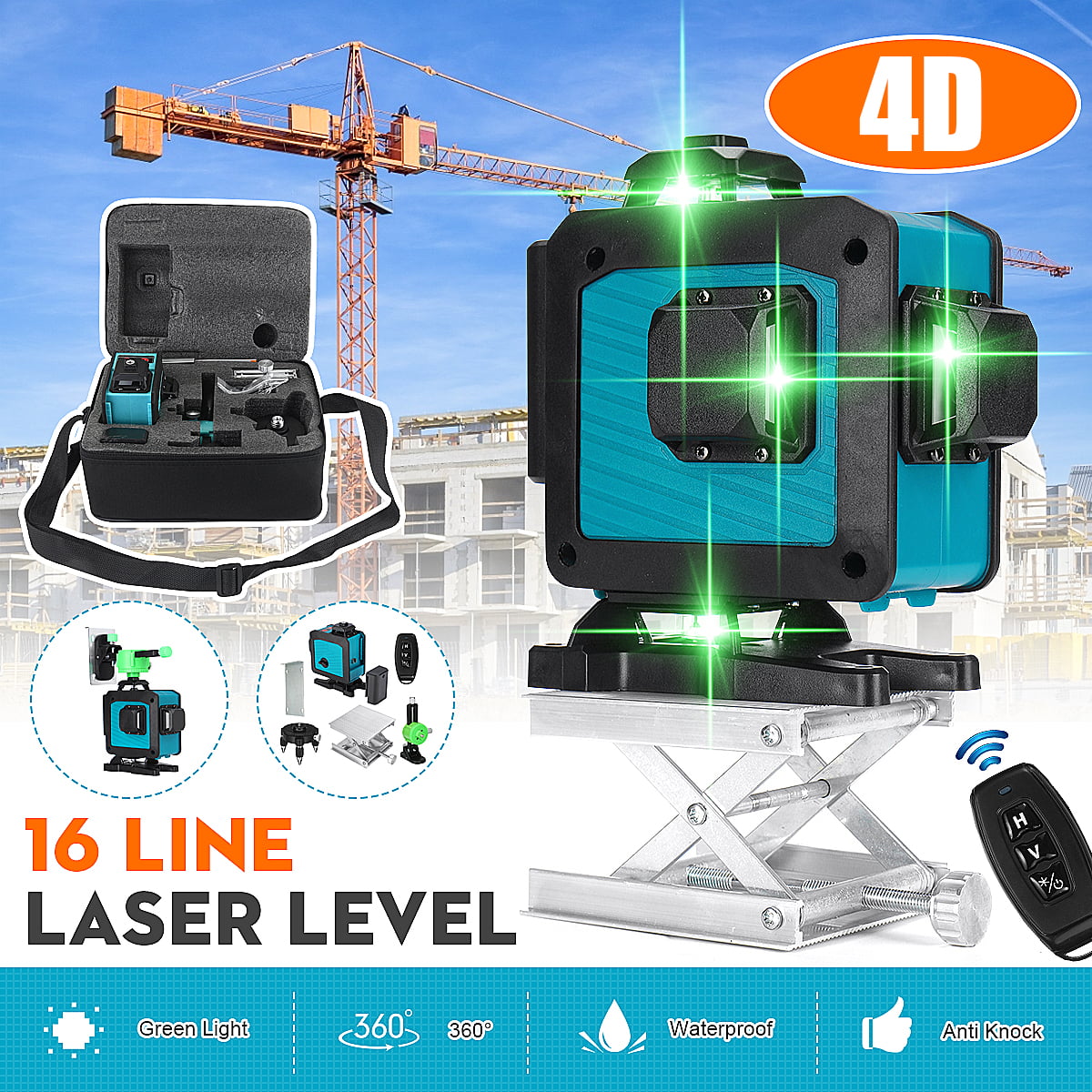 4D 16 Lines Laser Level Auto Leveling 360° Measure Remote Control Laser Leveler