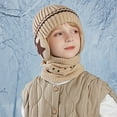 thumbnail image 4 of Kids Winter Hat and Scarf Set, Fleece Lined Knit Beanie with Ear Flaps, Warm Neck Warmer, Toddler Snow Accessories Set for Boys Girls 5-14 Beige, 4 of 5