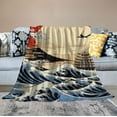 thumbnail image 2 of COMIO Japanese Ukiyoe Theme Throw Blanket Hokusai Pattern Plush Blanket for Bed Couch Kids Japanese-Style Carne Sherpa Blanket Breathable Warm Fuzzy Blanket Room Decor Throw, 2 of 6
