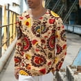 thumbnail image 4 of Neinkie Automne Chemise Manches Longues Dentelle jusqu'à Style Ethnique Rétro Différent Modèle Pull-Over Chaîne Coloré Impression Contraste Couleur Hommes Tops Hommes Vêtements, 4 of 9