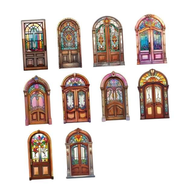 10 pegatinas de papel para álbum de recortes, estilo retro, para decoración de diarios, con temática de puerta, cartulina Estilo F