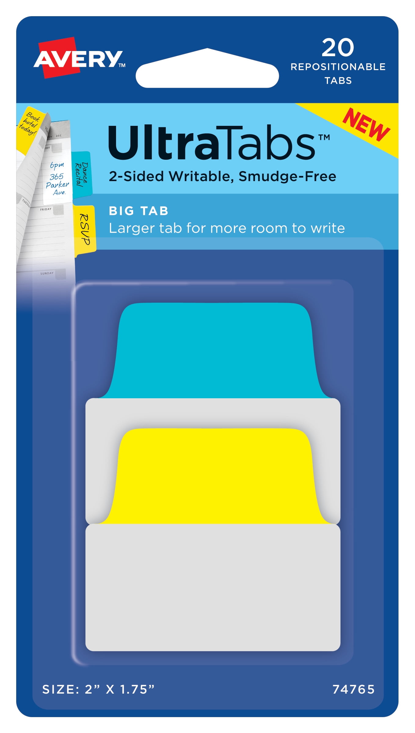Avery UltraTabs, Big Tab, Writable, 2' x 1.75', Primary, 20ct (74765)