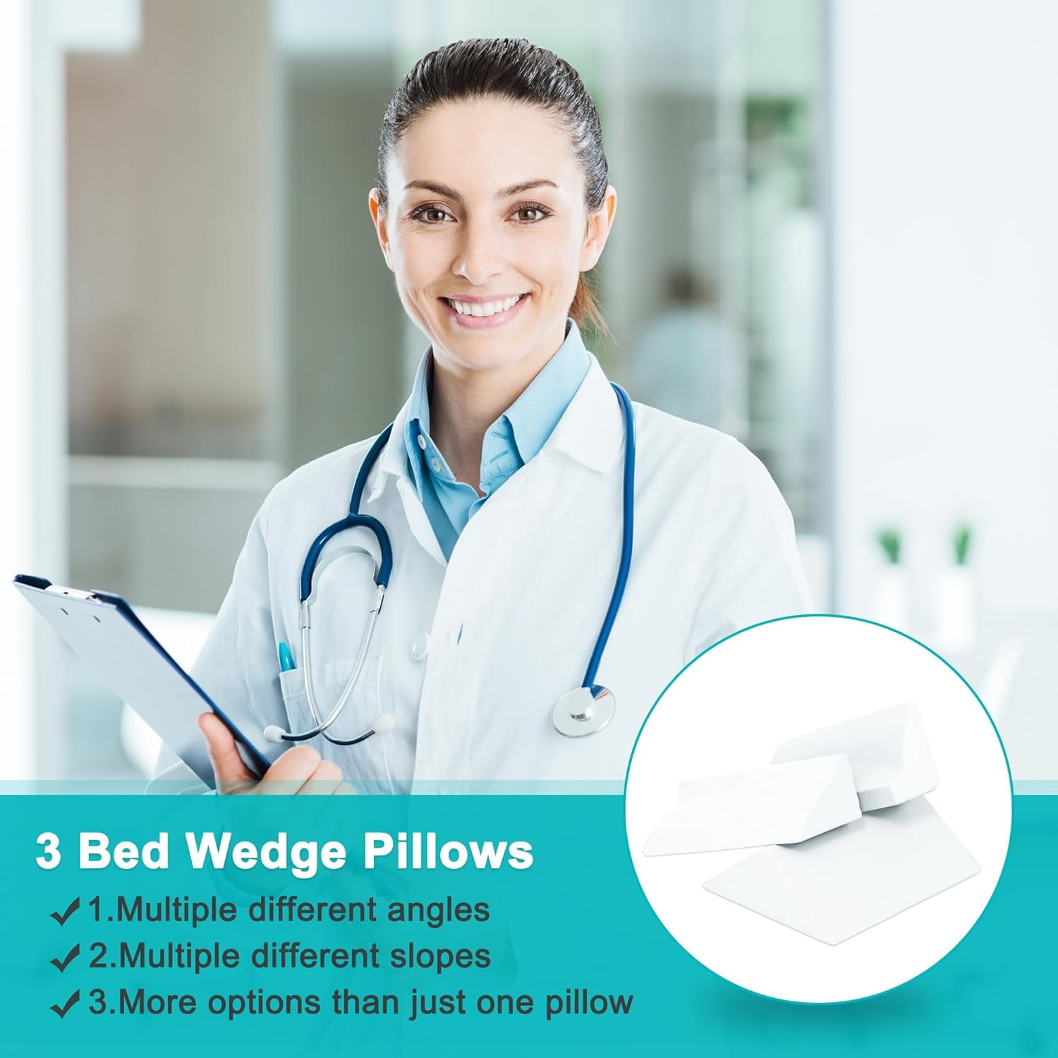 3-in-1 Side Wedge Pillow,Wedge Pillow for Back Pain Relief,Foam Wedges for Positioning in Bed,Positioning Wedges for Bed Sores,for Seniors,Caregivers,Side Sleepers,After Surgery,White