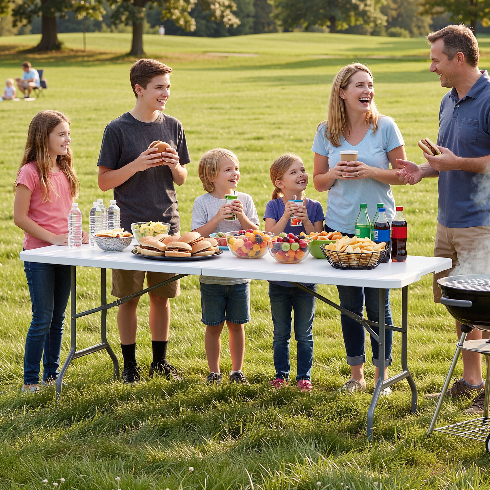 Uforic 6 ft Folding Table, Heavy Duty 1.38" Thick Tabletop, Portable Foldable Table with Built-in Carry Handle, Ideal for Indoor Events, Camping, Picnic, Party, Patio and Outdoor Gatherings, White