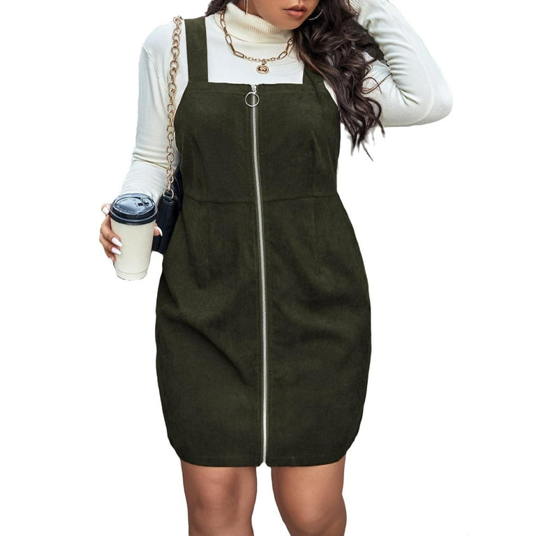 Casual Straps Pinafore Corduroy Overall Dress Army Green Plus Size Dresses Women s Walmart