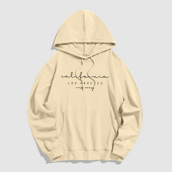 Baqcunre Womens Hoodies Women'S Maff Caff Letter Printed Long Sleeve Pocket Hooded Sweater Sweaters For Women Fall Outfits For Women 2023 Beige L