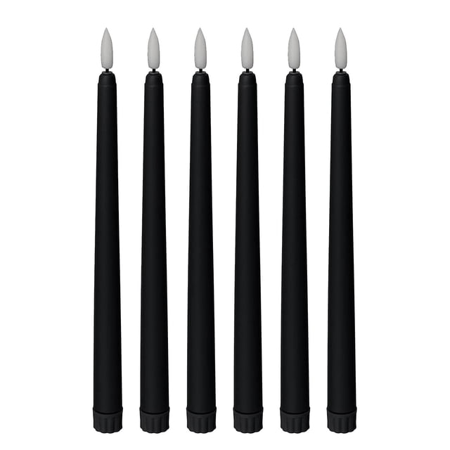 Velas sin llama de cono negro de 11 pulgadas (aproximadamente 27,9 cm), 6, alimentadas por batería, flash LED con mecha