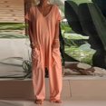 thumbnail image 7 of Harem Jumpsuits For Women Casual V Neck Short Sleeve Romper Baggy Loose Fit Wide Leg Overalls with Pockets One Piece Onesie, 7 of 7