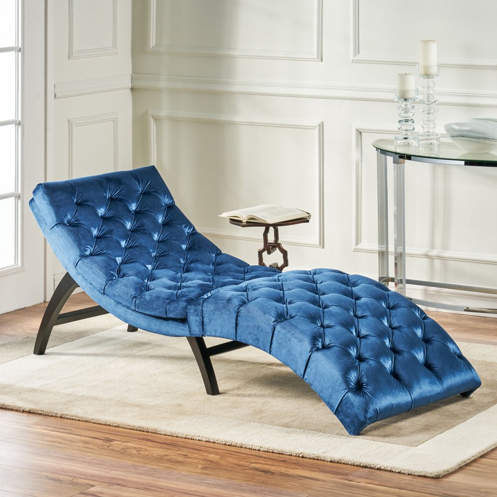 Garamond Contemporary Velvet Chaise Lounge, Blue and Expresso Walmart