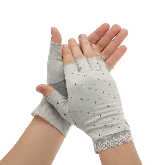 Unique Bargains 1 Pair Elegant Half finger Manicure Gloves Light Gray