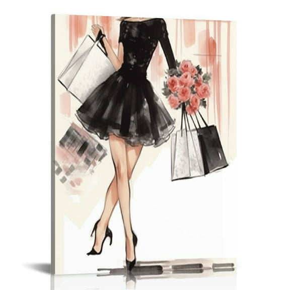 ARISTURING Pink Wall Decoration Fashion Girl Handbag Pink Room Decoration Women's Bedroom Fashion Canvas Wall Decoration Bathroom Wall Art Picture