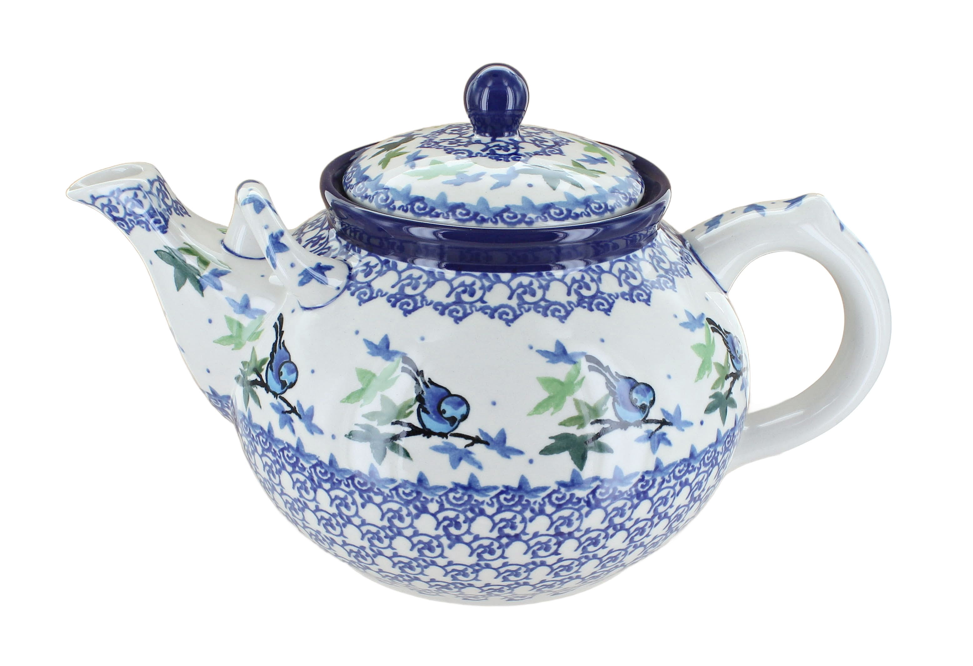 Polish Pottery Sapphire Fields Large Teapot - Handmade 7 Cup Capacity