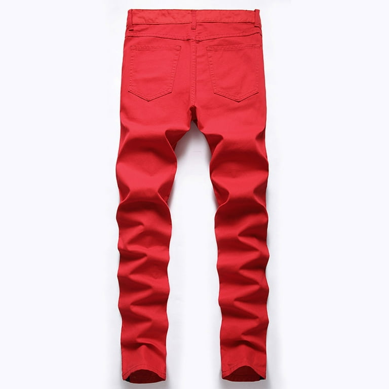 パンツ the red thread S shirring skinny pants YLSDY Men's Ripped Jeans Red Side Stripe Slim Fit Distressed