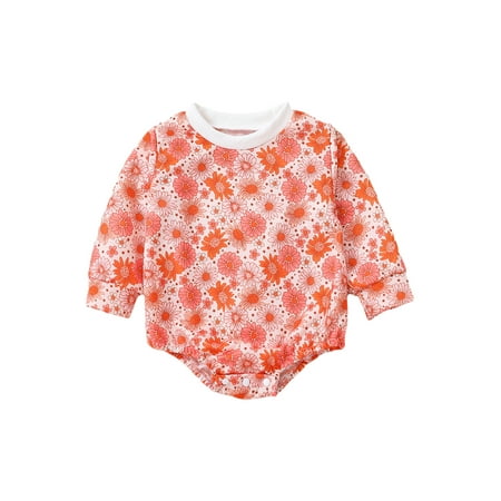 

KelaJuan Infant Baby Girls Romper Daisy Floral Print Round Neck Long Sleeve Jumpsuits Autumn Winter Casual Bodysuits