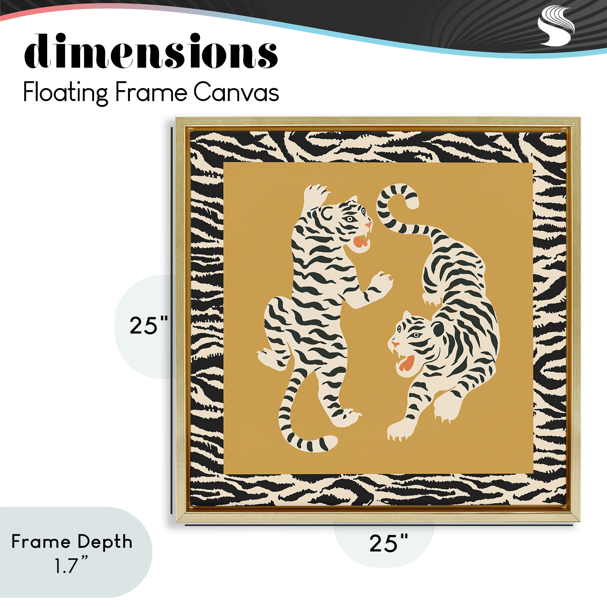 Stupell Industries Boho Twin Tiger Stripes Gold Framed Floater Canvas Wall Art, design by Karolina Sato