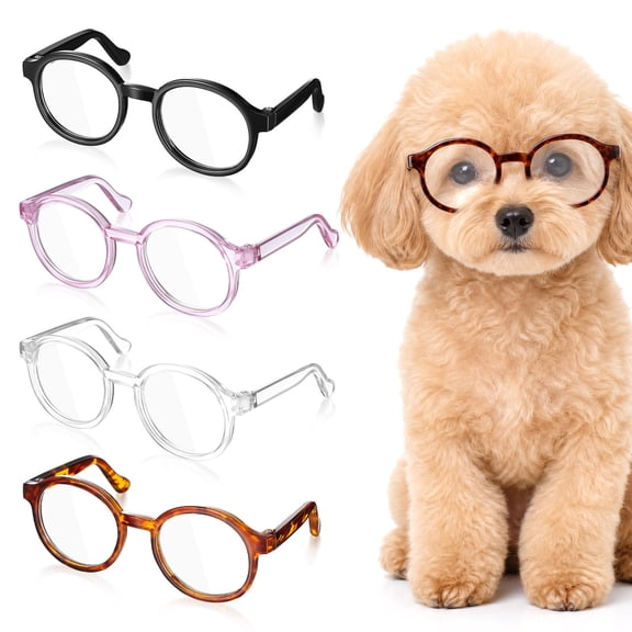 FENGGUIQU 4Pcs Assorted Color Pet Glasses Lightweight Plastic Decorative Cat Dog Sunglasses