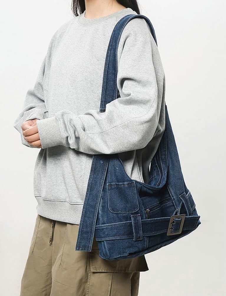 Denim Tote Bag Large Capacity Jean Purses for Women Handbags Soft Shoulder Ladies Purses