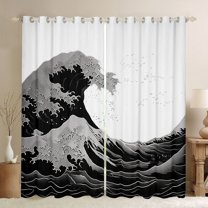 Feelyou Ocean Waves Boy Black Out Curtains, Mount Fuji Curtains Pack of 2 (42x63 Each)
