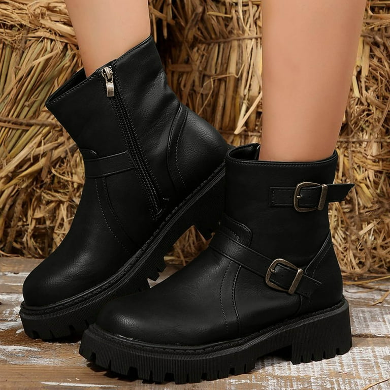Caqnni Women's Low-heeled Ankle Boots-Zipper Christmas Long Boots Winter  Fashion Wedge Warm Dress Shoes for Women Womens Boots (8,Black) -  Walmart.com