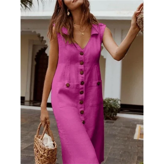 Elegante vestido informal de retazos con doble bolsillo para mujer, vestido de viaje diario de Color sólido, vestido cárdigan de un solo pecho con solapa