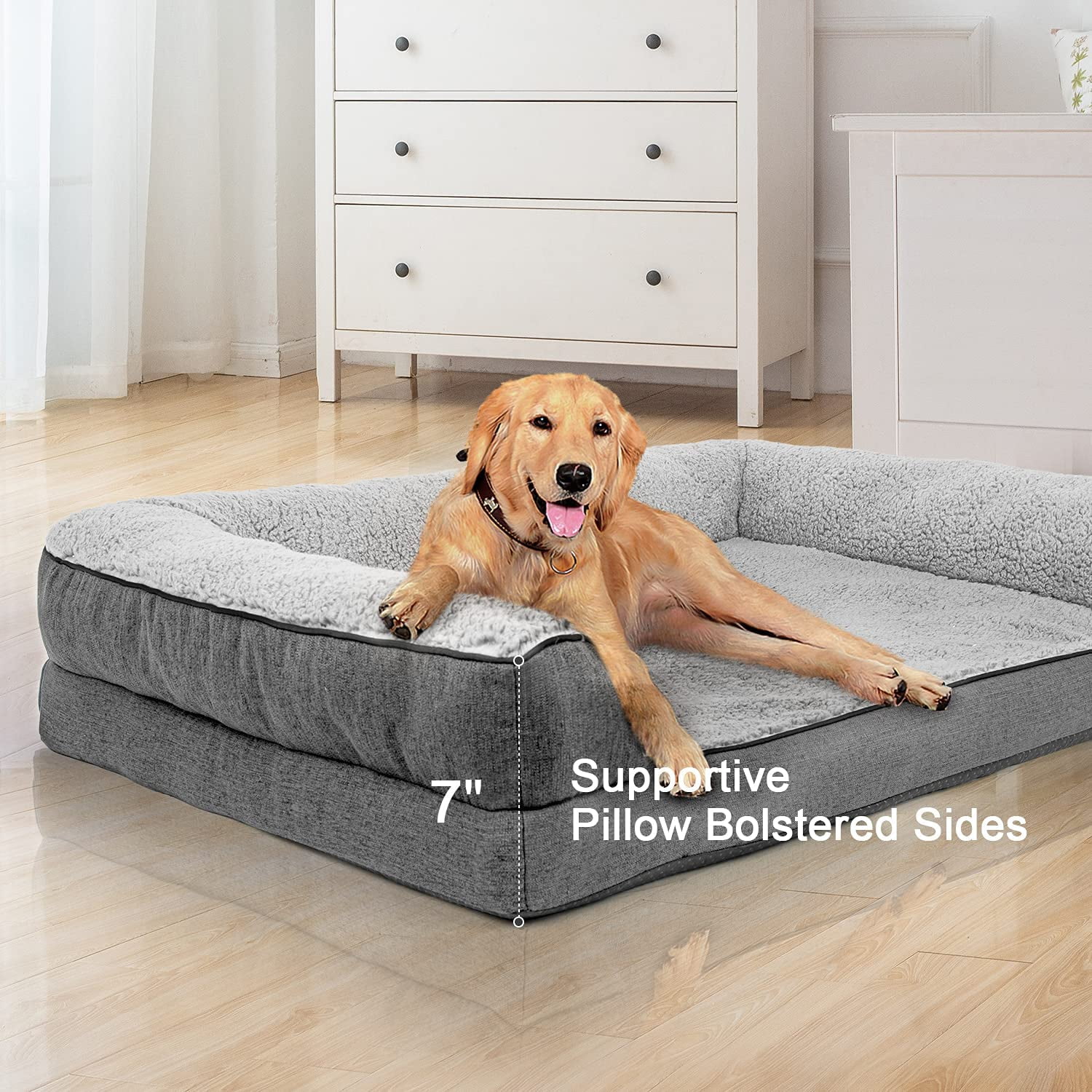 Iguohao Orthopedic Dog Bed For Large Dogs Washable Pet Sofa Bolster Bed With Removable Cover Waterproof Liner 35 Large Dog Beds For Dogs Under 45