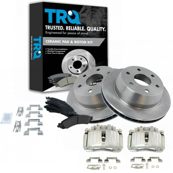 TRQ Rear Brake Rotors Premium Posi Ceramic Pads & Caliper Kit Fits Select GM Truck